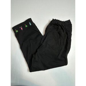 Quacker Factory Womens Medium Black Cropped Capri Black‎ Embroidered Pants